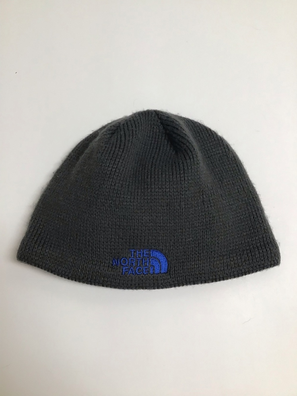 The North Face Beanie Hat Youth/Junior Medium Gray Cobalt Blue Logo Fleece Liner - Picture 2 of 15